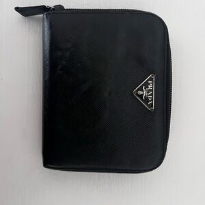 Prada Leather Black Zip Wallet lots of storage